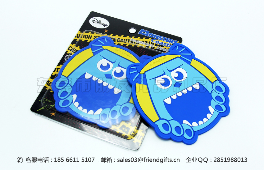 迪士尼授權(quán)生產(chǎn)毛怪造型pvc滴膠卡通杯墊訂做